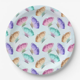 Pretty Pastel Colours Watercolor Butterfly Pattern Paper Plate