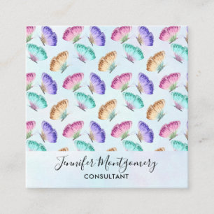 Pretty Pastel Colours Watercolor Butterfly Pattern Square Business Card