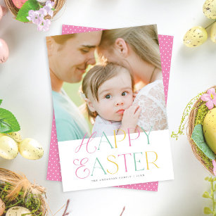 Pretty Pastel Elegant Type Happy Easter Photo Holiday Card