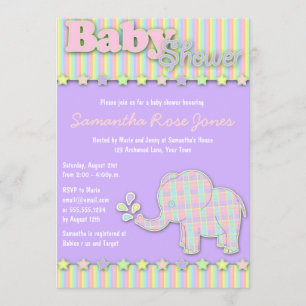 Pretty Pastel Elephant Baby Shower Invitation