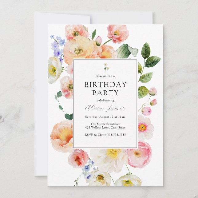 Pretty Pastel Floral Birthday Invitation (Front)