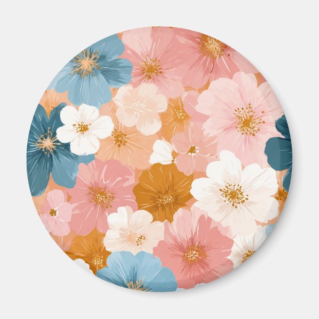 Pretty Pastel Floral Pattern Magnet (Front)