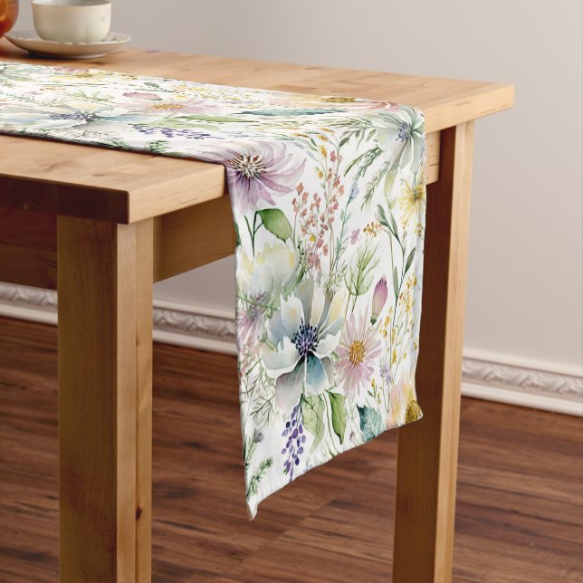 Pretty pastel floral pattern medium table runner (In Situ)