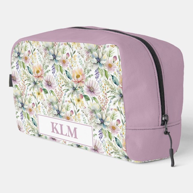 Pretty pastel floral pattern monogram dopp kit (Right Corner)