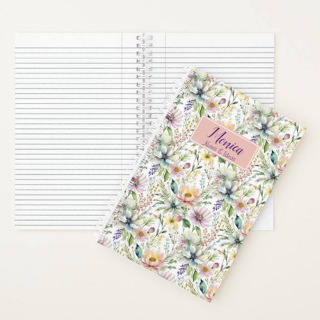 Pretty pastel floral pattern personalised notebook (Inside)