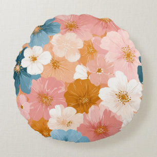 Pretty Pastel Floral Pattern Round Cushion