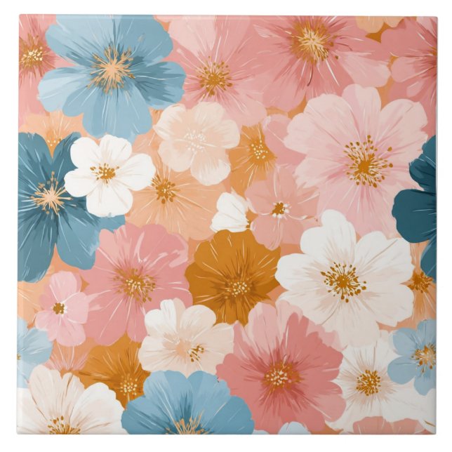 Pretty Pastel Floral Pattern Tile (Front)