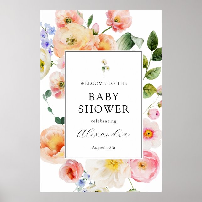 Pretty Pastel Floral Welcome Baby Shower Poster (Front)