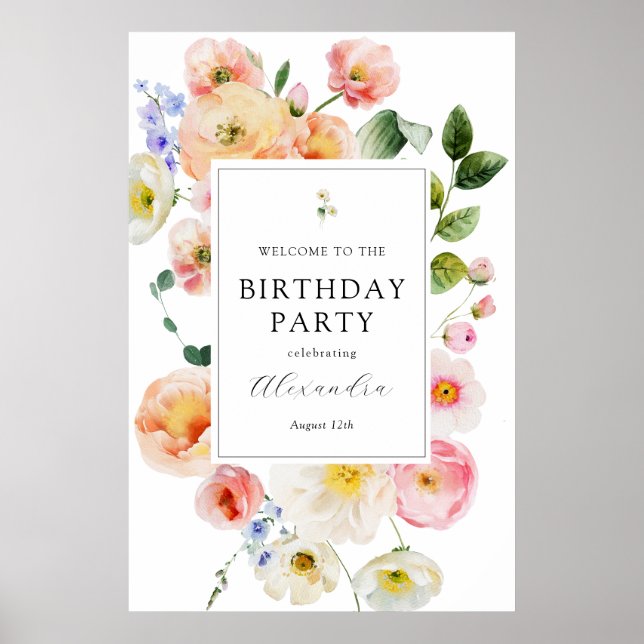 Pretty Pastel Floral Welcome Birthday Poster (Front)