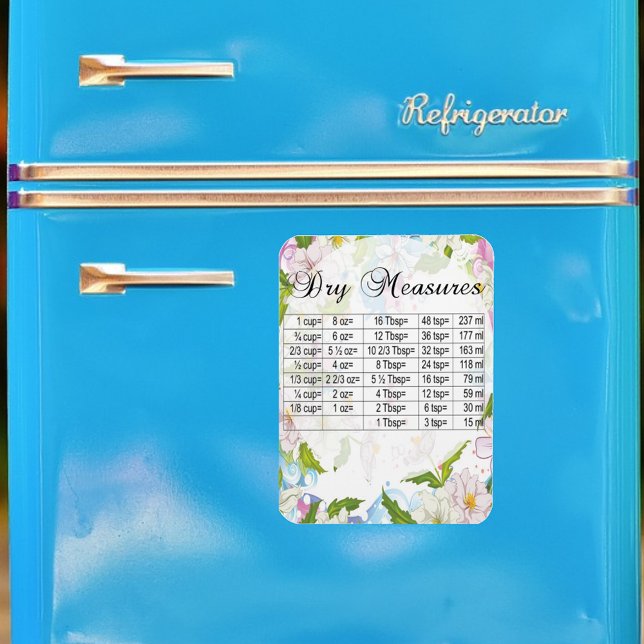 Pretty Pastel Flowers Dry Measure Equivalents Magnet (Creator Uploaded)