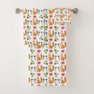 Pretty Pastel Foxy Floral Pattern Bath Towel Set