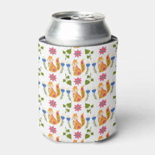Pretty Pastel Foxy Floral Pattern Can Cooler