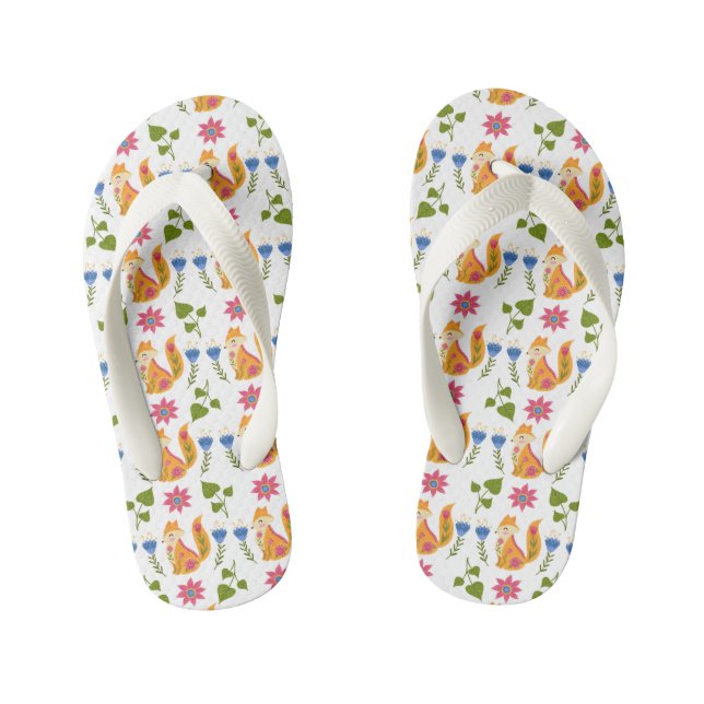 Pretty Pastel Foxy Floral Pattern Kid's Jandals (Footbed)