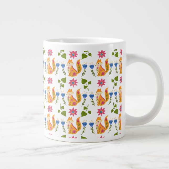 Pretty Pastel Foxy Floral Pattern Large Coffee Mug (Right)