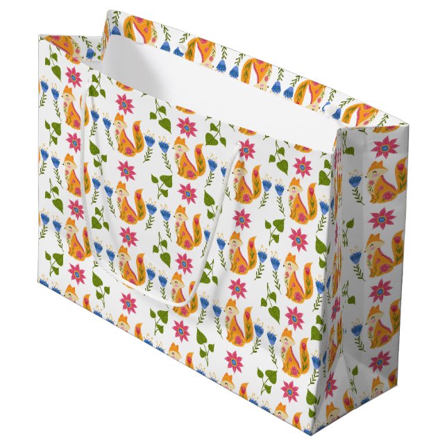 Pretty Pastel Foxy Floral Pattern Large Gift Bag (Front Angled)