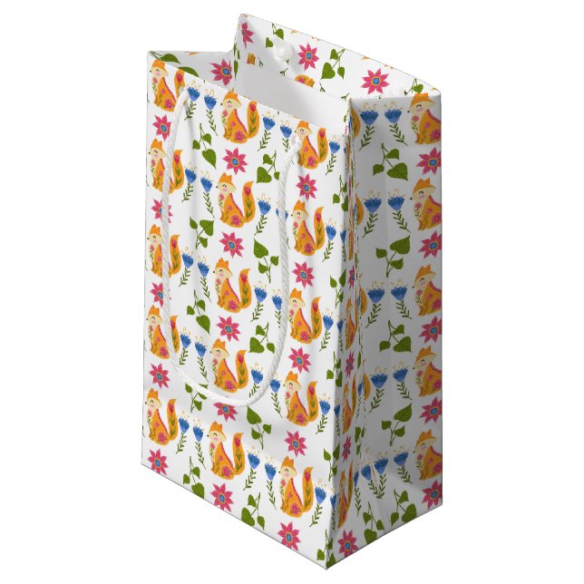 Pretty Pastel Foxy Floral Pattern Small Gift Bag (Front Angled)