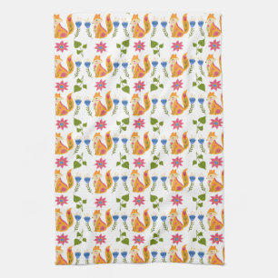 Pretty Pastel Foxy Floral Pattern Tea Towel