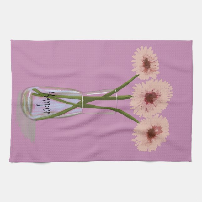 Pretty Pastel  Gerbera Flower  +Custom Name Tea Towel (Horizontal)