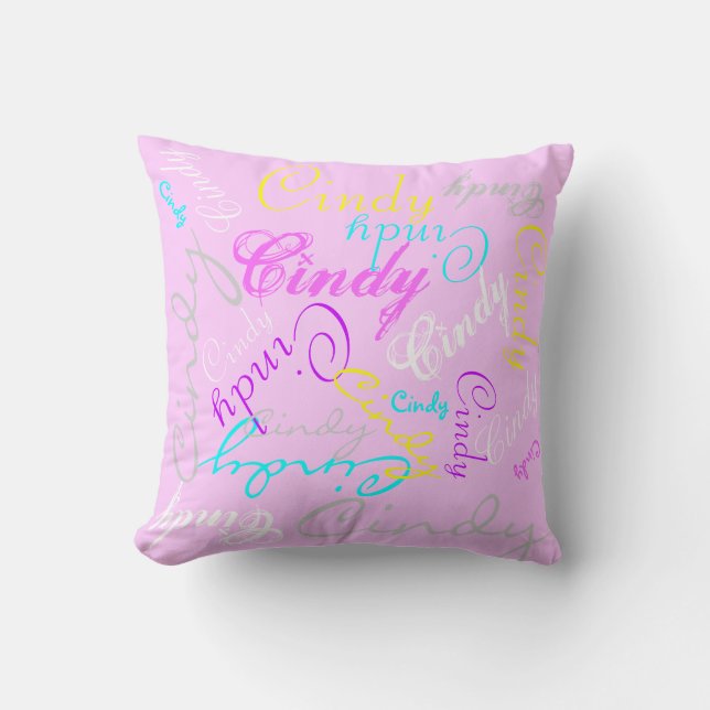 Pretty Pastel Glow Reversible Name Collage Pillow (Front)