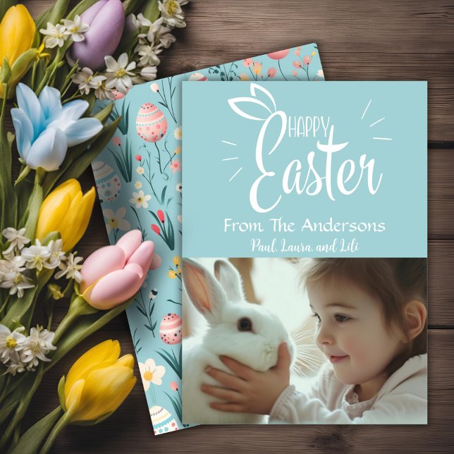 Pretty Pastel Happy Easter Custom Photo Holiday Card (Pretty Pastel Happy Easter Custom Photo Holiday Card)