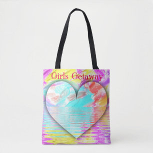 Pretty Pastel Heart Water Ripples 'Girls Getaway' Tote Bag
