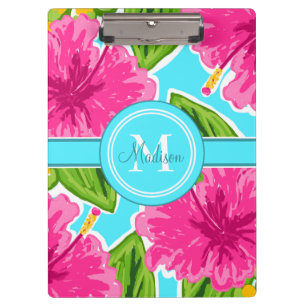 Pretty Pastel Hibiscus Motif Name Monogram Clipboard