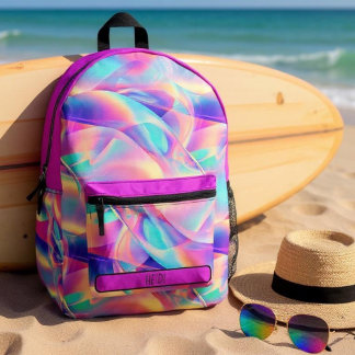 Pretty Pastel Holographic Rainbow Metallic  Printed Backpack