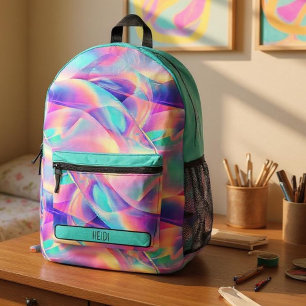 Pretty Pastel Holographic Rainbow Metallic  Printed Backpack