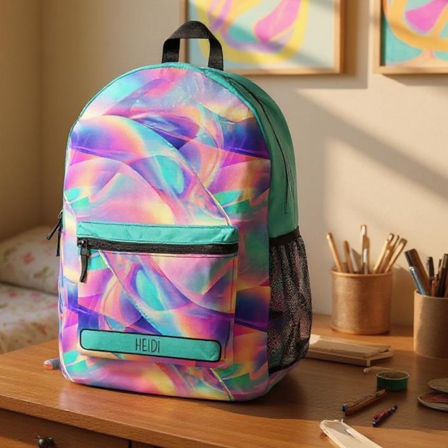 Pretty Pastel Holographic Rainbow Metallic  Printed Backpack (Creator Uploaded)
