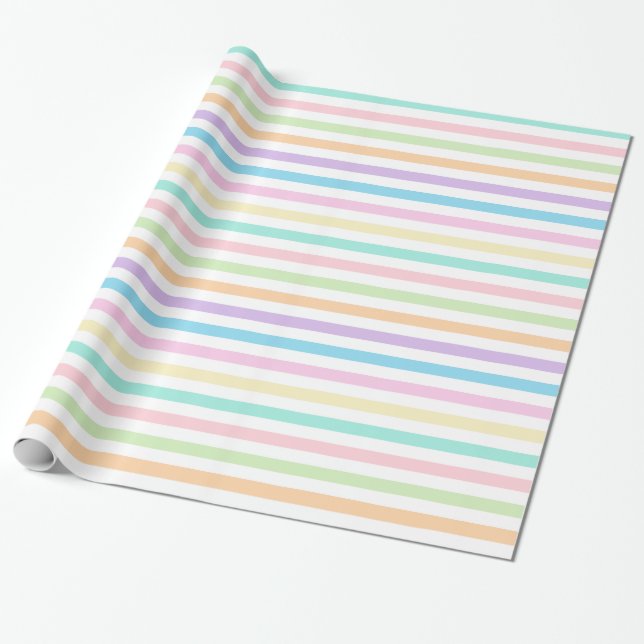 Pretty Pastel Horizontal Stripes Wrapping Paper (Unrolled)