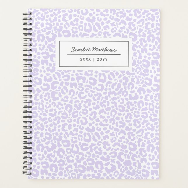 Pretty Pastel Leopard Pattern Print Name Purple Planner (Front)
