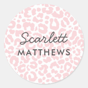 Pretty Pastel Leopard Print Name Pink Classic Round Sticker