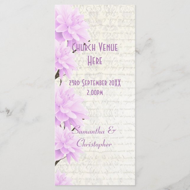 Pretty pastel lilac floral church wedding program programme (Front)
