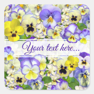 Pretty Pastel Pansies Your Text Square Sticker