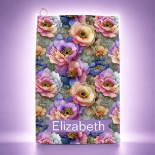 Pretty Pastel Peony Flower Personalised Golf Towel