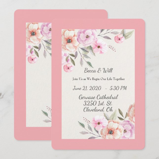 Pretty Pastel Petals Invitation (Front/Back)