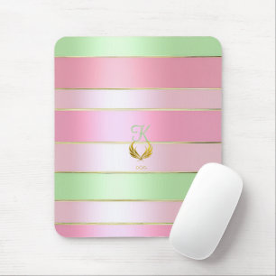 Pretty Pastel Pink and Green Monogrammed Mouse Pad