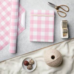 Pretty Pastel Pink And White Buffalo Plaid  Wrapping Paper