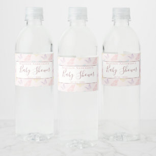 Pretty Pastel Pink Butterfly Pattern Baby Shower Water Bottle Label