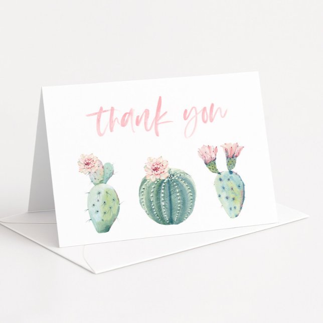 Pretty Pastel Pink Cactus Baby Shower Folding Thank You Card (Watercolor pink cactus thank you cards)