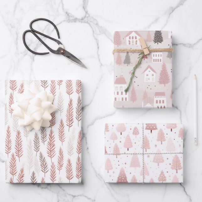 Pretty Pastel Pink Christmas  Wrapping Paper Sheet (Front)