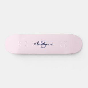 Pretty Pastel Pink Elegant Simple Cute Monogrammed Skateboard