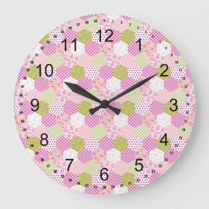 Pretty Pastel Pink Green Patchwork Quilt Design Large Clock