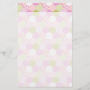 Pretty Pastel Pink Green Patchwork Quilt Design Stationery