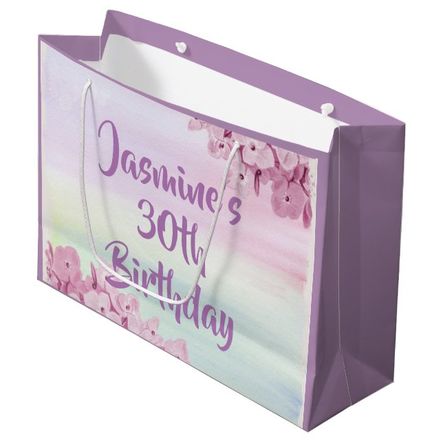 Pretty Pastel Pink Hydrangea Watercolor Large Gift Bag (Front Angled)