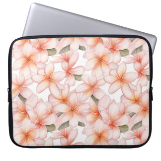 Pretty Pastel Pink Plumeria Frangipani Floral Laptop Sleeve