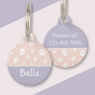 Pretty Pastel Pink Purple Paw print Pattern Name Pet Tag