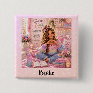 Pretty Pastel Pink Rainbow Christian Girl Bible 15 Cm Square Badge