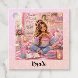 Pretty Pastel Pink Rainbow Christian Girl Bible Favour Tags