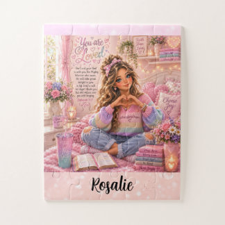Pretty Pastel Pink Rainbow Christian Girl Bible Jigsaw Puzzle